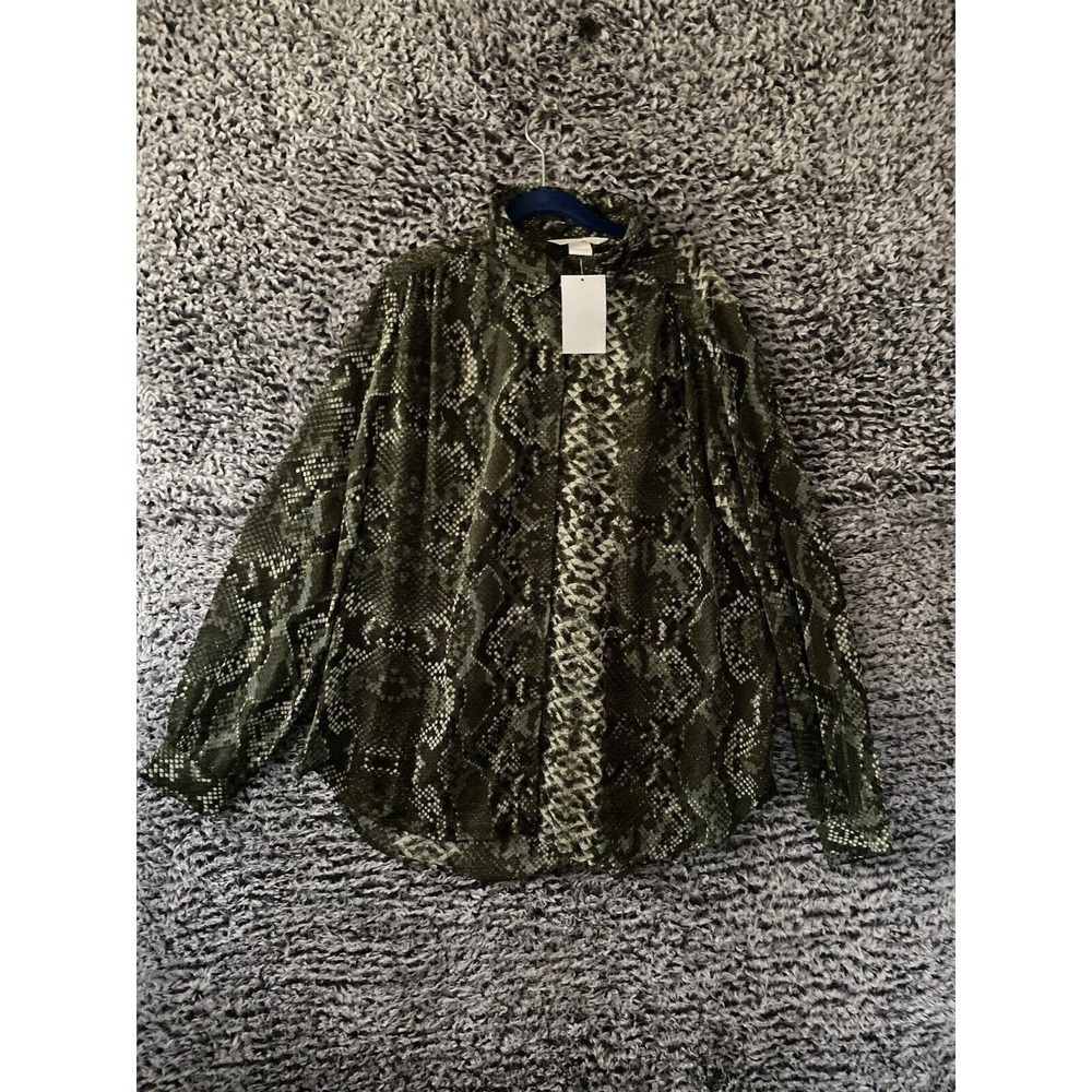 H & M Womens Green Reptile pattern Long Sleeves Button Up Shirt Size 6